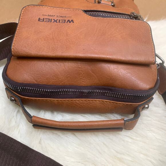 WEIXIER Brown Faux Leather North South Men's Unisex XBody Messenger w/Top Handle - Picture 6 of 16